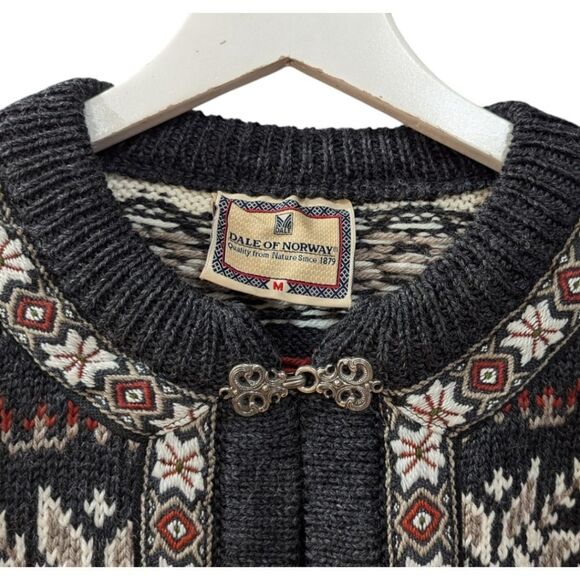 Vintage Dale of Norway Gray and Cream/Off-White Wool Nordic Cardigan Sweater NWT - Picture 3 of 6
